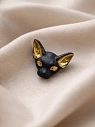 Брошь ручной работы Фарфор Булыгина «Кошка», чёрно-золотистая, превью фото 2