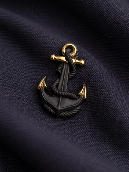 Брошь ручной работы Bulygin «Якорь», фарфор, чёрно-золотистая, фото 4.