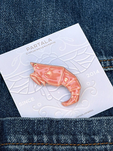 Брошь ручной работы «Креветка оригами», розовая, Partala ceramics