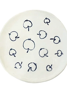 Блюдце Августа с синей росписью Яблоки, белое, 13 см