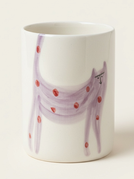 Стакан ручной работы Донышко-горлышко «Кот Краш Фиолетовый», белый, керамика, 300 мл, фото 1.