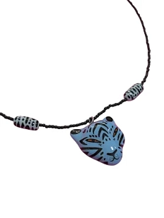 Чокер ручной работы с подвеской Звер «Синий тигр» и керамическими бусинами, бисер