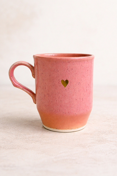 Кружка ручной работы Мастерская Виктории Нор «Сердечко», розовая, керамика, 200 мл, фото 1.