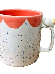 Кружка ручной работы Маковка с фигуркой на ручке «Котик», бело-розовая, 380 мл, цилиндр