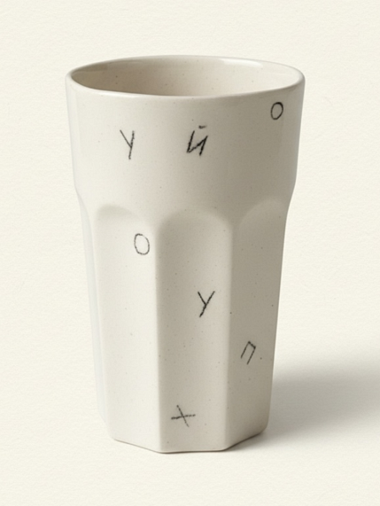 Стакан ручной работы Катя Вебер с надписью «П***й», белый, керамика, 250 мл, фото 1.