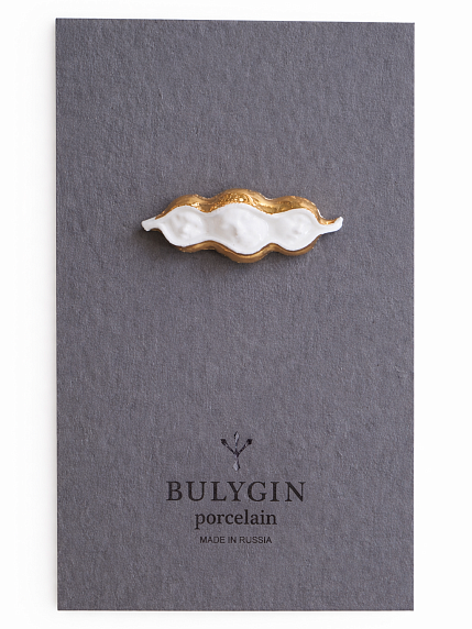 Брошь ручной работы Bulygin «Горох», фарфор, бело-золотистая, фото 1.