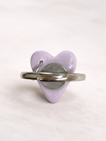 Кольцо ручной работы Радость Рядом Сердечко с кольцом, сиреневое, полимерная глина, незамкнутое, фото 3.