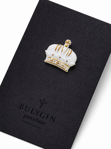 Брошь ручной работы Bulygin «Корона», фарфор, бело-золотистая, фото 4.
