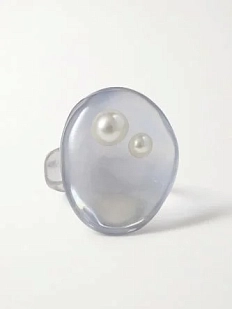 Кольцо ручной работы овальное с жемчужинками, полимерная глина