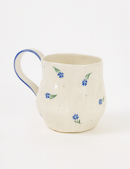 Кружка ручной работы «Васильки», сине-голубая, керамика, 400 мл, фото 2.