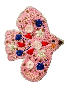 Брошь с ручной вышивкой «Птица», розовая