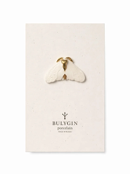Брошь ручной работы Фарфор Булыгина «Моль», бело-золотистая, фото 2.