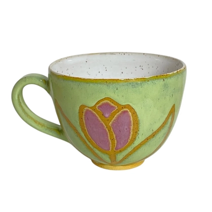 Чайная пара ручной работы «Розовые тюльпаны», керамика, 400 мл, фото 3.