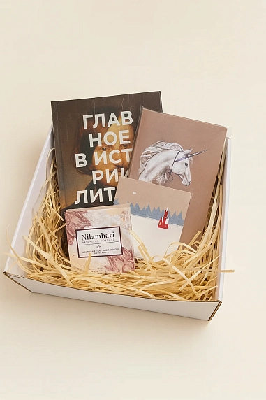 Подарочный набор на Новый год с книгой «Главное в истории литературы» и шоколадом, фото 2.