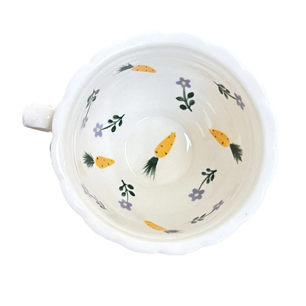 Чашка для чая ручной работы Slowday Ceramics в сиреневый цветочек и морковку «Винтаж», полуфарфор, 250 мл, фото 3.