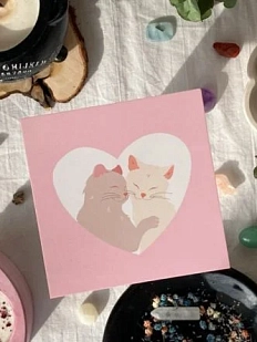 Открытка квадратная «Влюбленные котики», розовая, 10 х 10 см