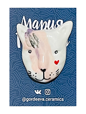 Брошь ручной работы Мария Гордеева «Кот», с розовым разводом, керамика