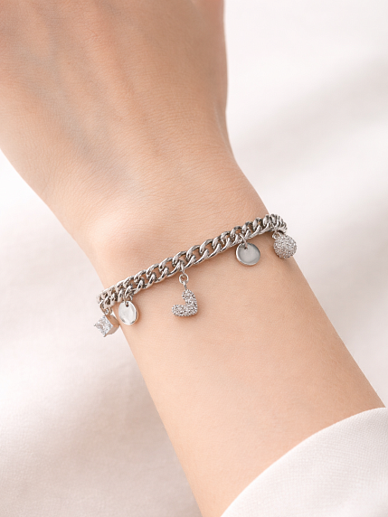 Браслет цепь с подвесами «Сердце, шар» Migette, фото 2.