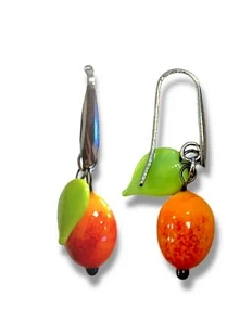 Серьги-гвоздики Керко облепиха с листиком, стекло